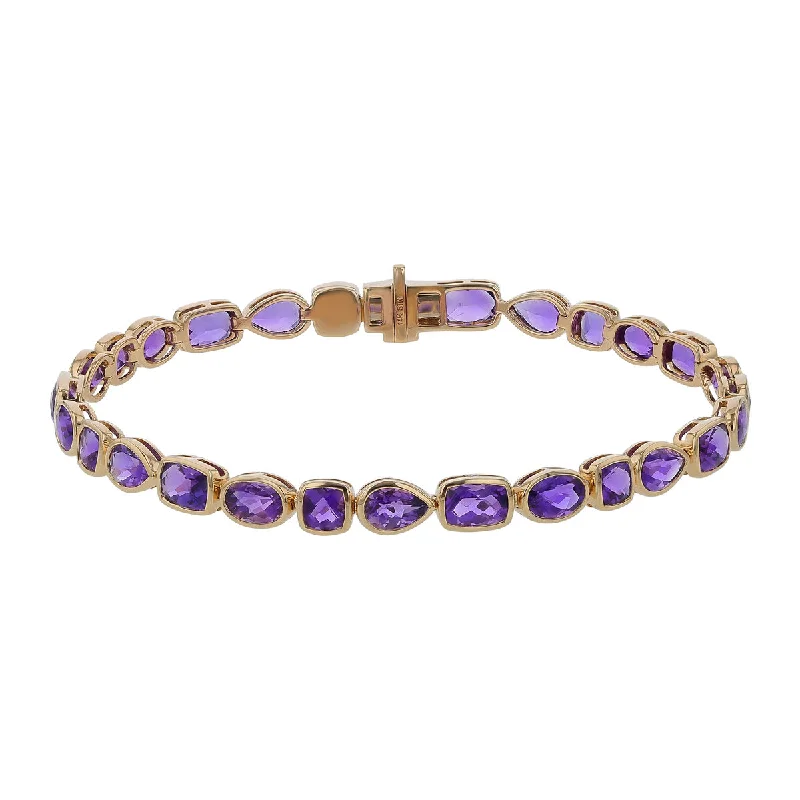 Stunning Customizable Birthstone Bracelets For Personalized Gifts-Amethyst Mixed Shape Bracelet in 14K Yellow Gold, 7in