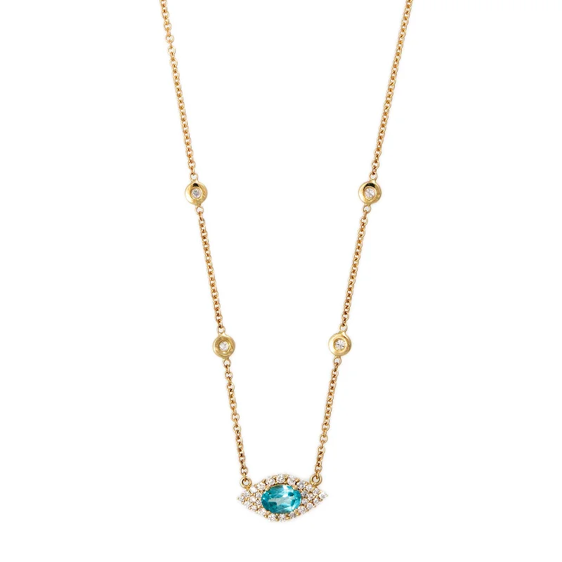 SMALL PAVE APATITE OVAL CENTER EYE DIAMOND NECKLACE