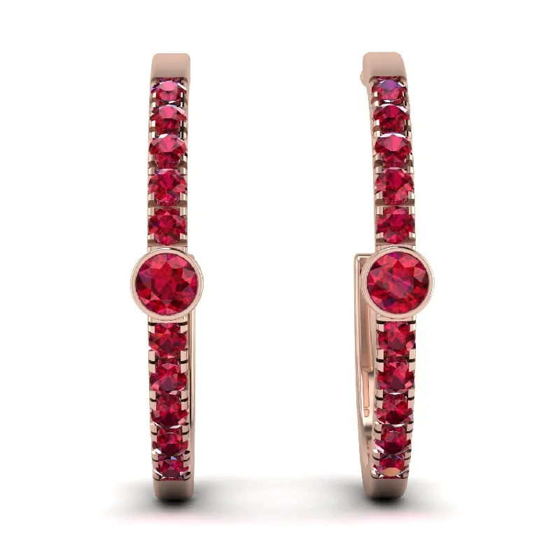 Trendy Silver Earrings For Bold Fashion-Hoop Ruby Earrings Micro Pave - Ansley No. 56