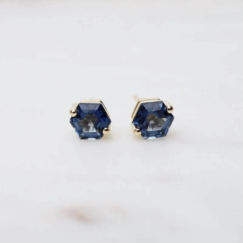 Elegant Earrings For Special Occasions-Hexagon English Blue Topaz Post Earrings