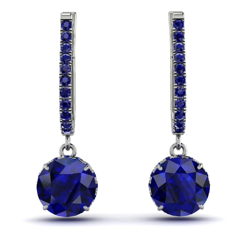 Gold Hoop Earrings For Fashionable Looks-Sapphire Dangle Earrings With Hidden Halo - Adaline No. 75