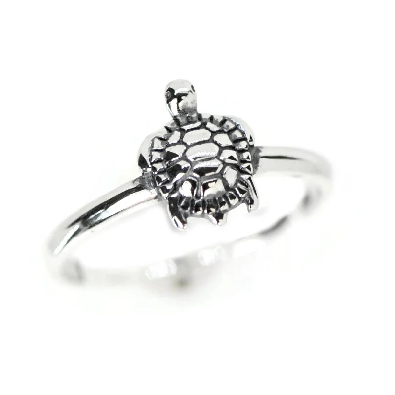 Unique Cocktail Rings For Glamorous Nights-Sterling Silver Small Sea Turtle Ring