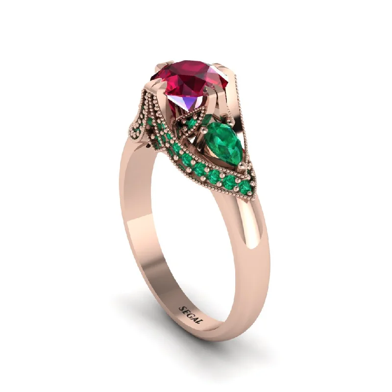 Custom Wedding Bands For Unique Fashion-Ruby Vintage Round Cut Engagement Ring - Kali No. 26