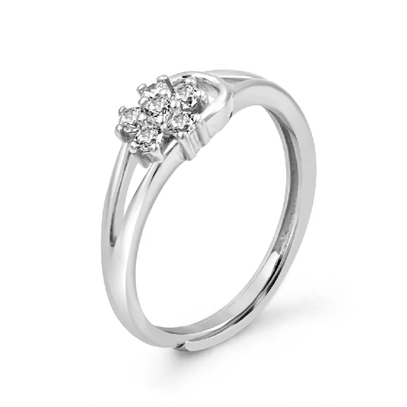 Sparkling Rings For Special Events-Zarkan Zircon Flower 925 Silver Ring