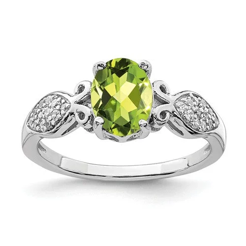 Affordable Diamond Rings For Timeless Glam-Sterling Silver Oval Peridot And White CZ Ring