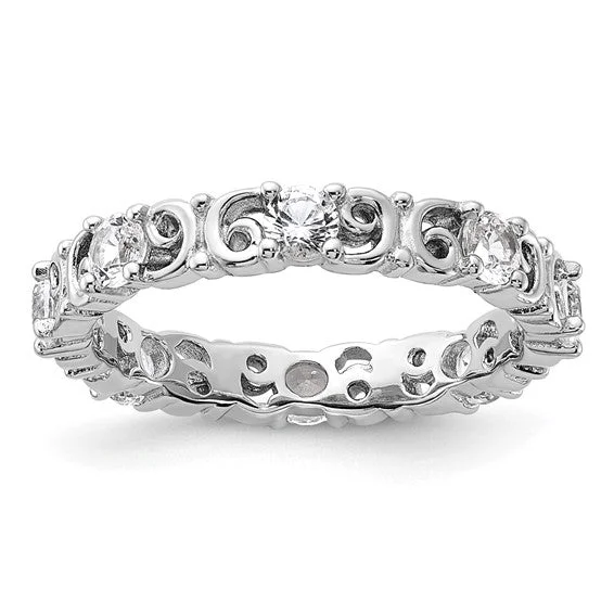 Timeless Gemstone Wedding Rings For Brides-Sterling Silver Stackable Expressions White Sapphire Filigree Ring