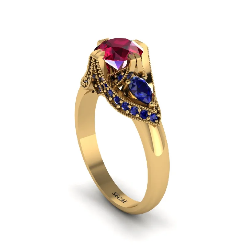 Luxury Wedding Bands For Stylish Brides-Ruby Vintage Round Cut Engagement Ring - Kali No. 70