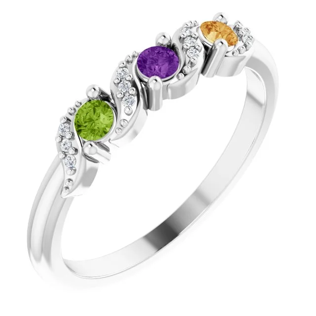 Sparkling Gemstone Wedding Rings For Elegant Fashion-Natural Diamond Accented Swirl Design Mother's Family Ring