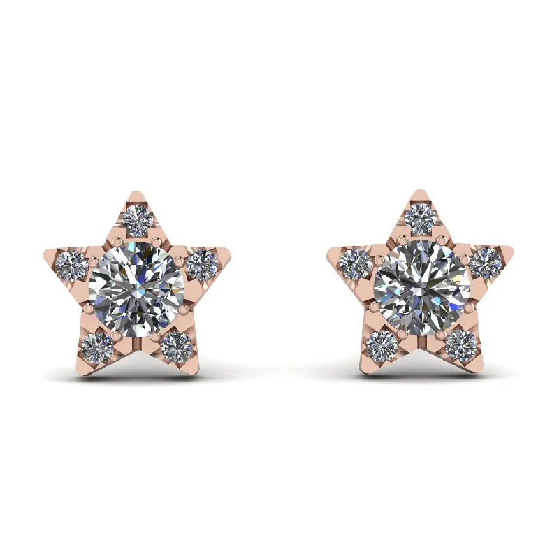 Stunning Gold Earrings For Special Days-Star Halo Diamond Earrings - Zelda No. 2