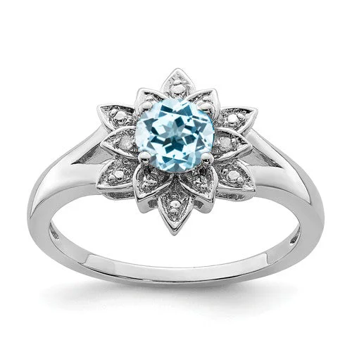 Simple Gemstone Rings For Everyday Wear-Sterling Silver Diamond & Round Gemstone Lotus Flower Rings