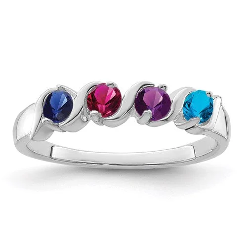 Personalized Gemstone Rings For Meaningful Fashion-Curved Set Mother's Family 3mm Birthstone Ring