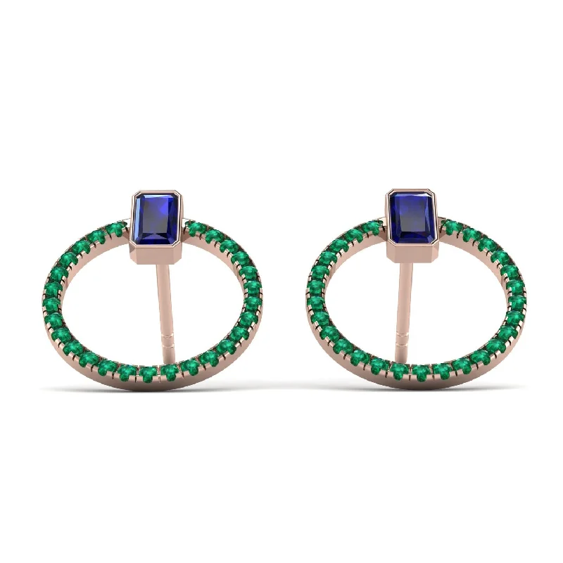 Artistic Stud Earrings For Casual Style-Emerald Cut Circle Sapphire Earrings - Oaklyn No. 29