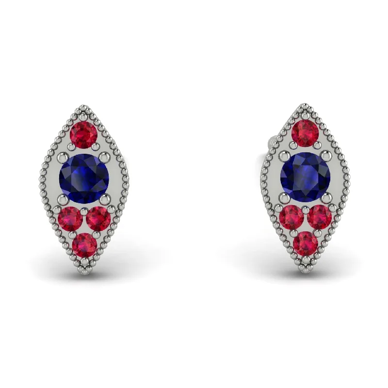 Chic Earrings For Special Moments-Milgrain Marquise Sapphire Earrings - Faye No. 60