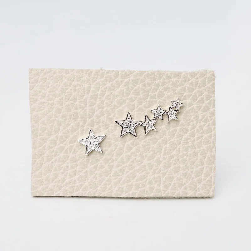 Bold Silver Earrings For Statement Fashion-CZ Pave Star Climber with Single Star Stud Earrings