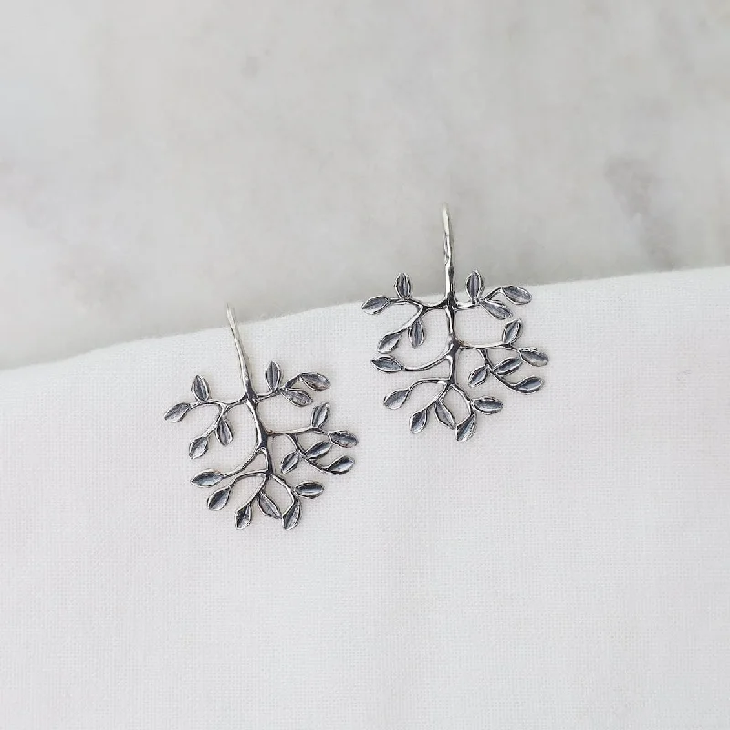 Trendy Earrings For Fashion-Forward Women-Tree Branch with Leaves on Hook Ear Wire Earrings