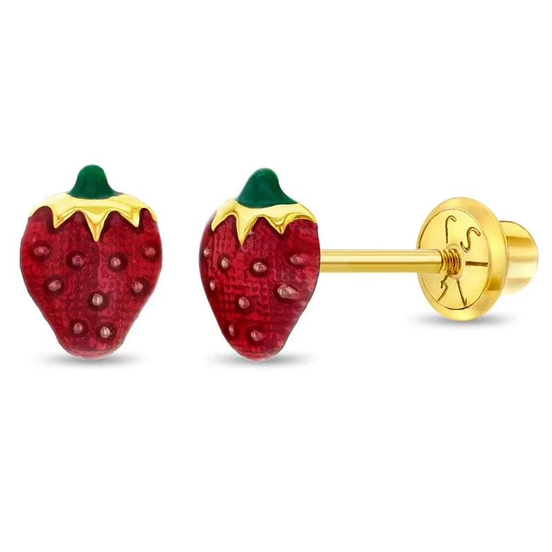 Classic Gemstone Earrings For Elegant Style-14k Summer Strawberry Earrings