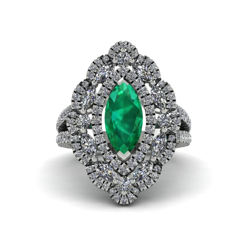 Stunning Gemstone Engagement Rings For Special Moments-Emerald Three Layer Halo Marquise Ring - Destiny No. 6