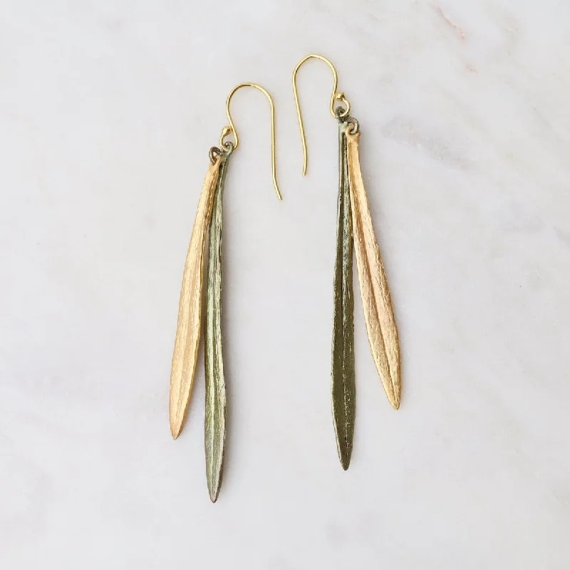 Fashionable Drop Earrings For Evening Wear-Leaf & Bud Long Wire Earrings