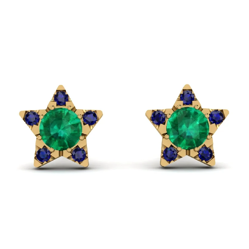 Designer Drop Earrings For Elegant Appeal-Star Halo Emerald Earrings - Zelda No. 64