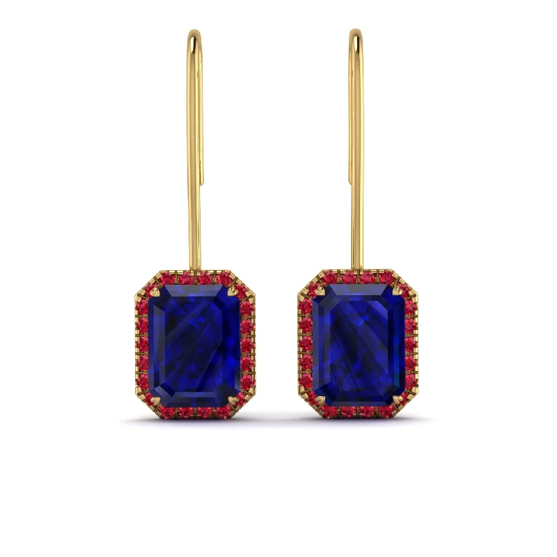 Custom Earrings For Unique Gifts-Halo Emerald Cut Sapphire Earrings - Izabella No. 58