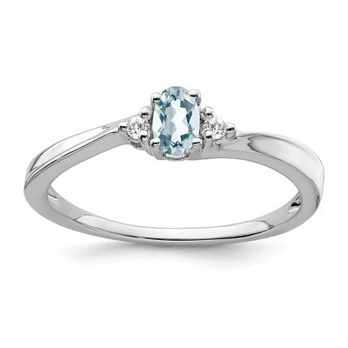 Beautiful Sapphire Rings For Elegant Brides-14k White Gold Oval 5x3mm Genuine Aquamarine And Diamond Ring