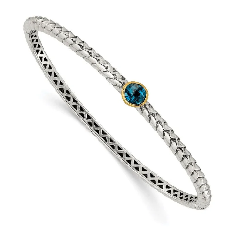 Custom Charm Bangles For Personalized Fashion-Sterling Silver w/14k London Blue Topaz Bangle