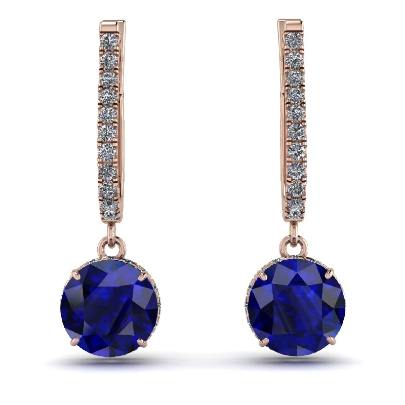 Timeless Pearl Earrings For Wedding Day-Sapphire Dangle Earrings With Hidden Halo - Adaline No. 14