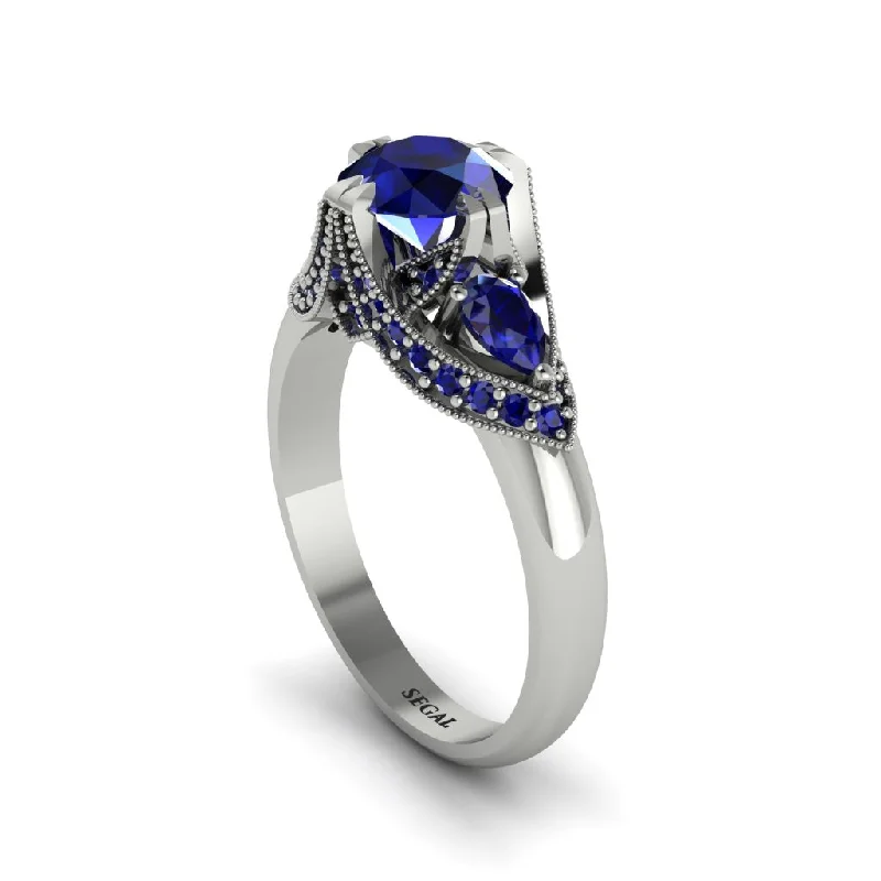 Classic Wedding Rings For Timeless Weddings-Sapphire Vintage Round Cut Engagement Ring - Kali No. 75