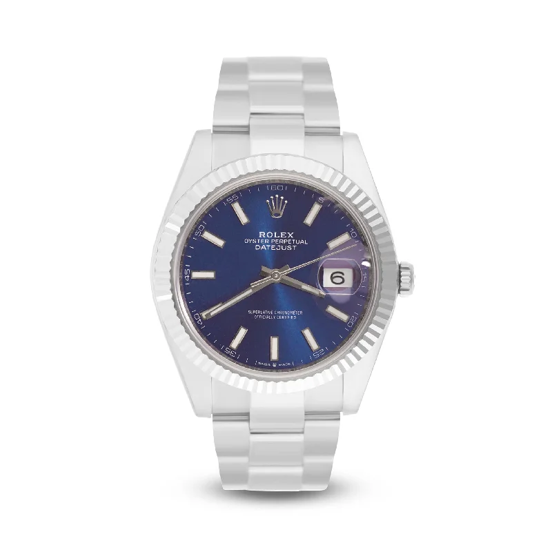 Timeless Tennis Bracelets For Bridal Glam-Rolex Datejust 41 mm PERPETUAL Blue Dial with Oyster Bracelet