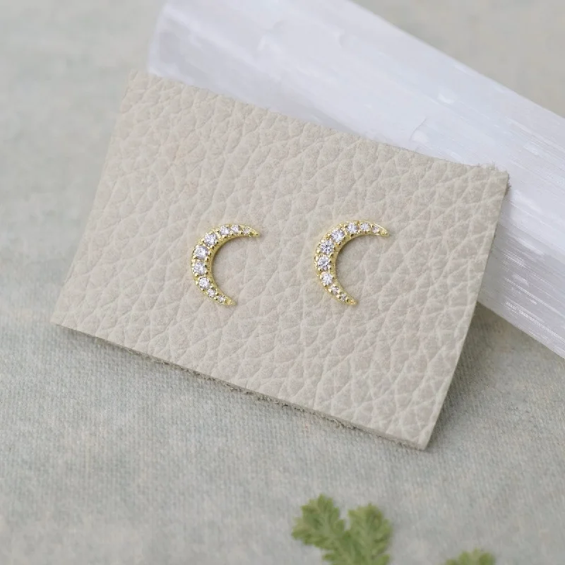 Vibrant Earrings For Bright Fashion-Gold Vermeil Pave Crescent Moon Stud Earrings