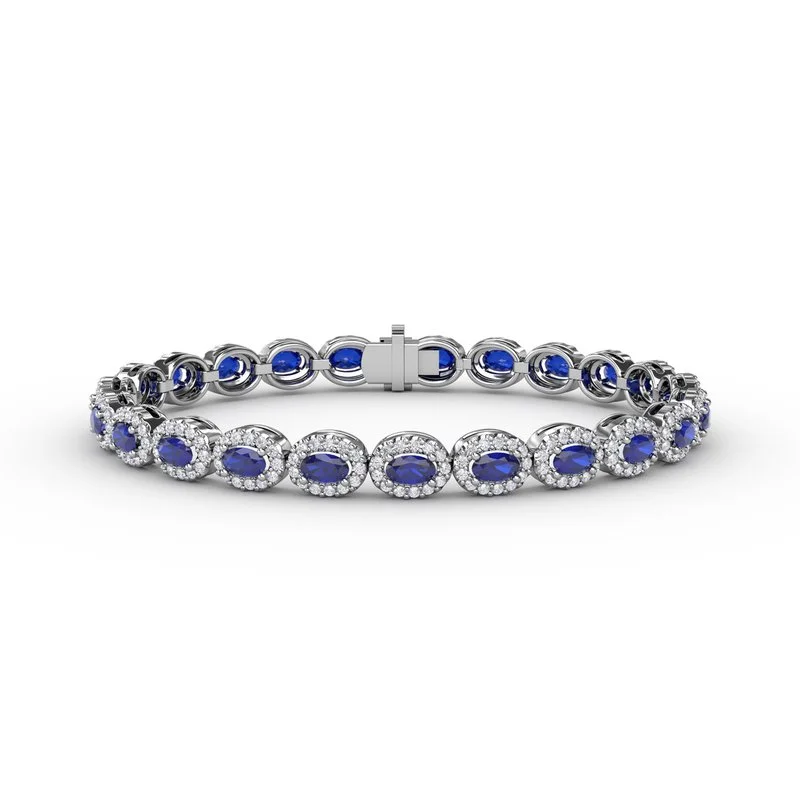 Simple Adjustable Bracelets For Everyday Comfort-Striking Oval Sapphire and Diamond Bracelet B1161S