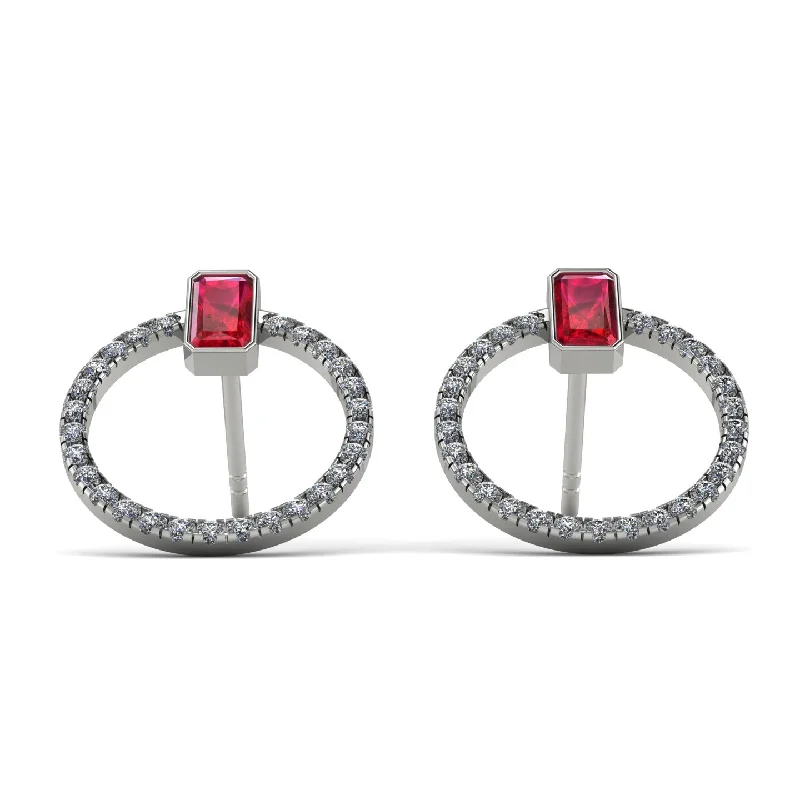 Unique Handmade Earrings For Fashion Lovers-Emerald Cut Circle Ruby Earrings - Oaklyn No. 12