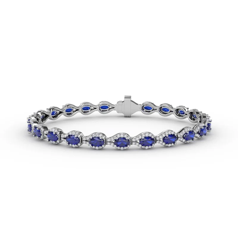 Timeless Leather Bracelets For Masculine Fashion-Pear-Shaped Diamond & Sapphire Bracelet B1602S