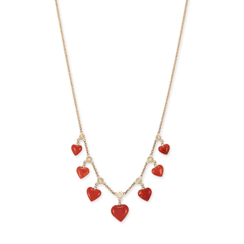 CORAL HEARTS + DIAMOND SHAKER NECKLACE