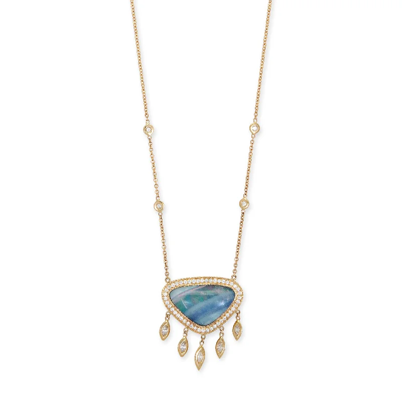 PAVE OMBRE BLUE OPAL TRILLION + MARQUISE DIAMOND SHAKER NECKLACE