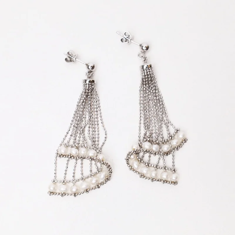 Stunning Hoop Earrings For Statement Style-Draped Spiral Earrings with Pearls