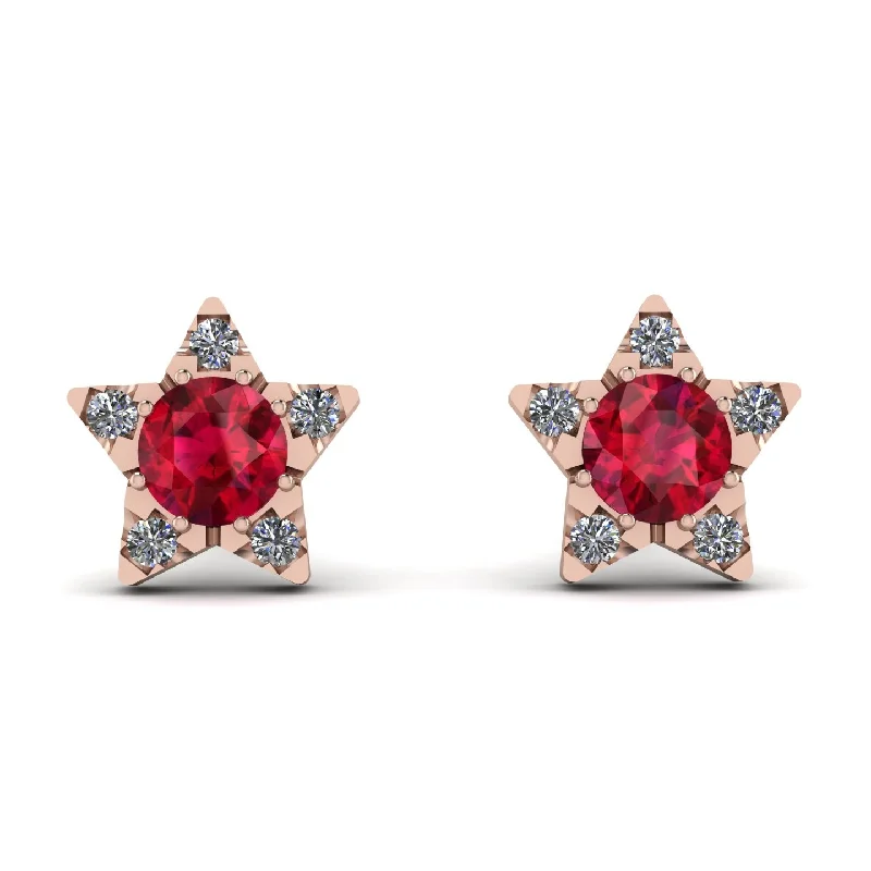 Sparkling Stud Earrings For Special Days-Star Halo Ruby Earrings - Zelda No. 11