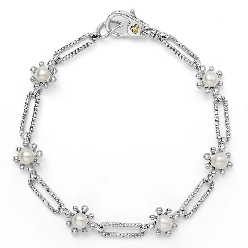 Stunning Beaded Bracelet Sets For Layered Looks-Luna Fleur Pearl Link Bracelet in Sterling Silver, 7in