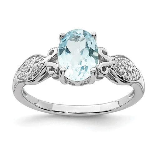 Unique Custom Wedding Rings For Personalized Glam-Sterling Silver Oval Sky Blue Topaz And White CZ Ring