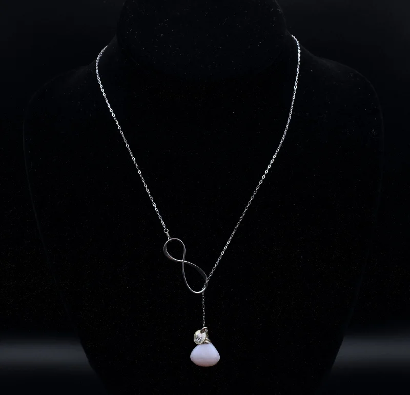 Sterling Silver Infinity Lariat Necklace with Pink Opal - 18.75"