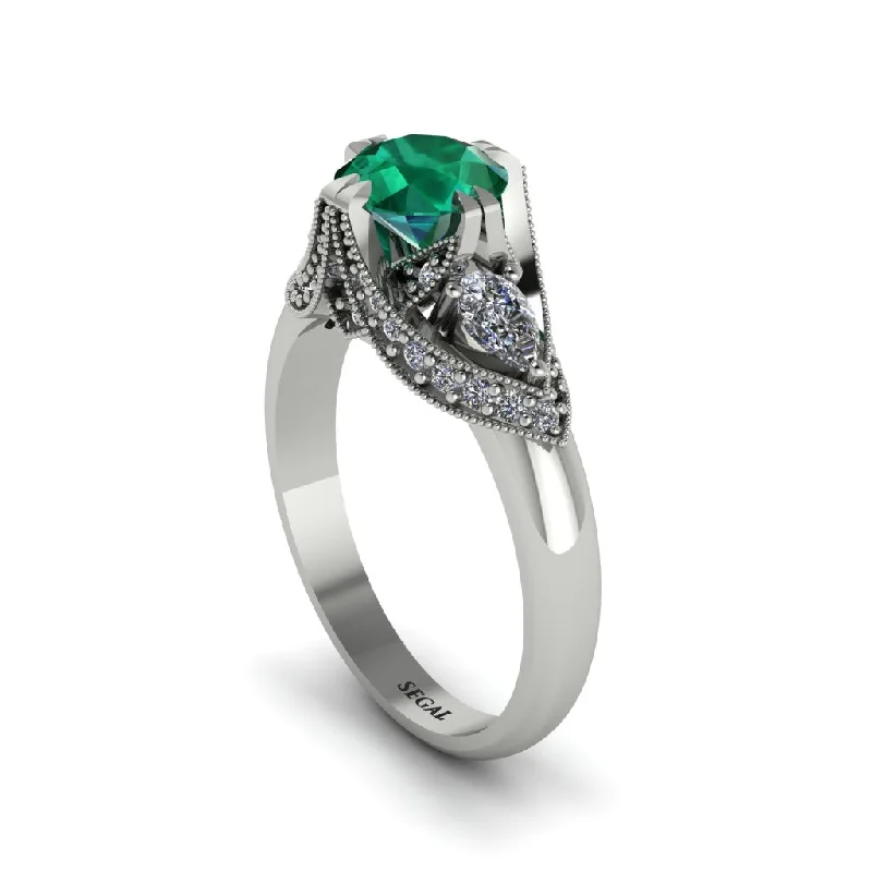 Bold Gemstone Engagement Rings For Creative Brides-Emerald Vintage Round Cut Engagement Ring - Kali No. 6