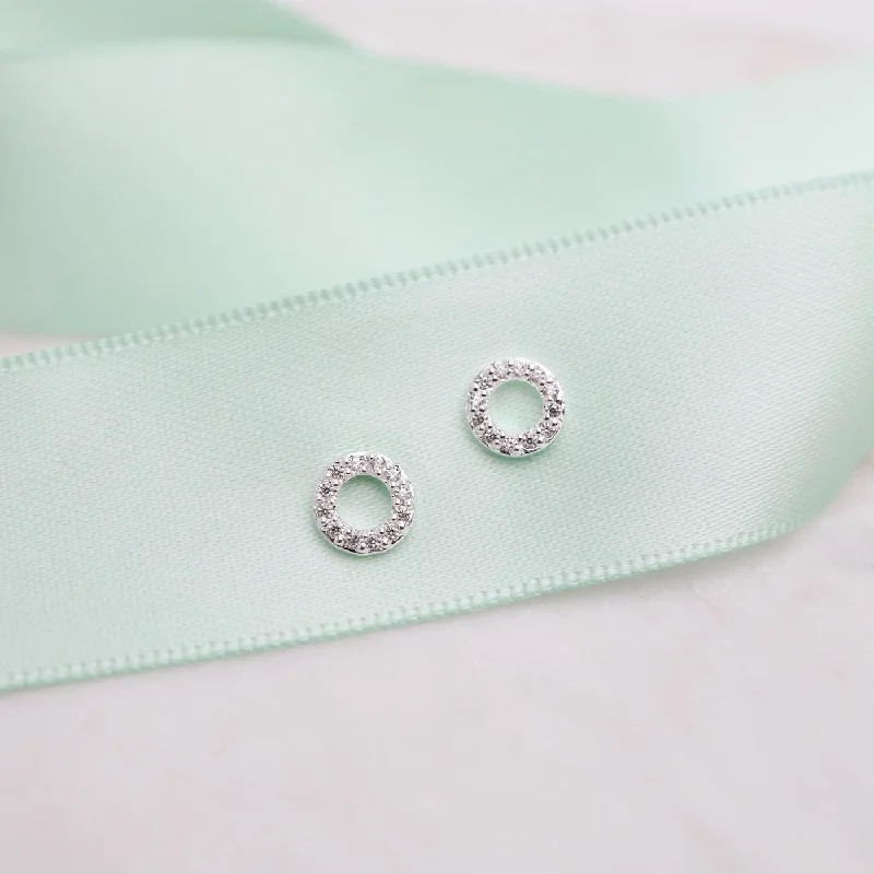 Sparkling Earrings For New Year’s Eve-Small CZ Pave Cherrio Stud Earrings - Sterling Silver