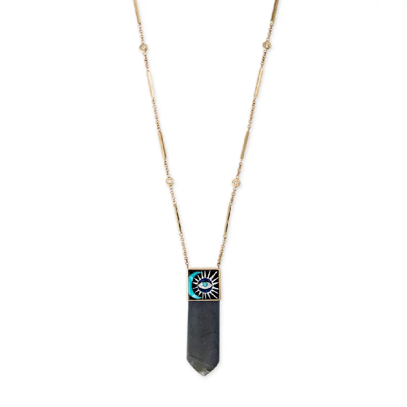 LABRADORITE CRYSTAL MOON/EYE INLAY NECKLACE