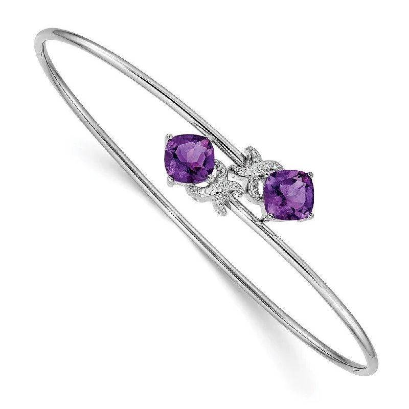 Simple Silver Bangles For Minimalist Style-14k White Gold 0.03ct Dia. & 2.2ct Amethyst Flexible Bangle