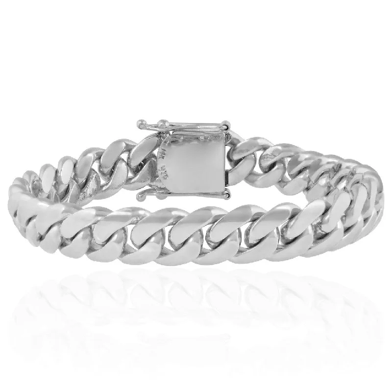 Luxury Leather Bracelets For Elegant Wear-14K White Gold Cuban Link Bracelet 16mm