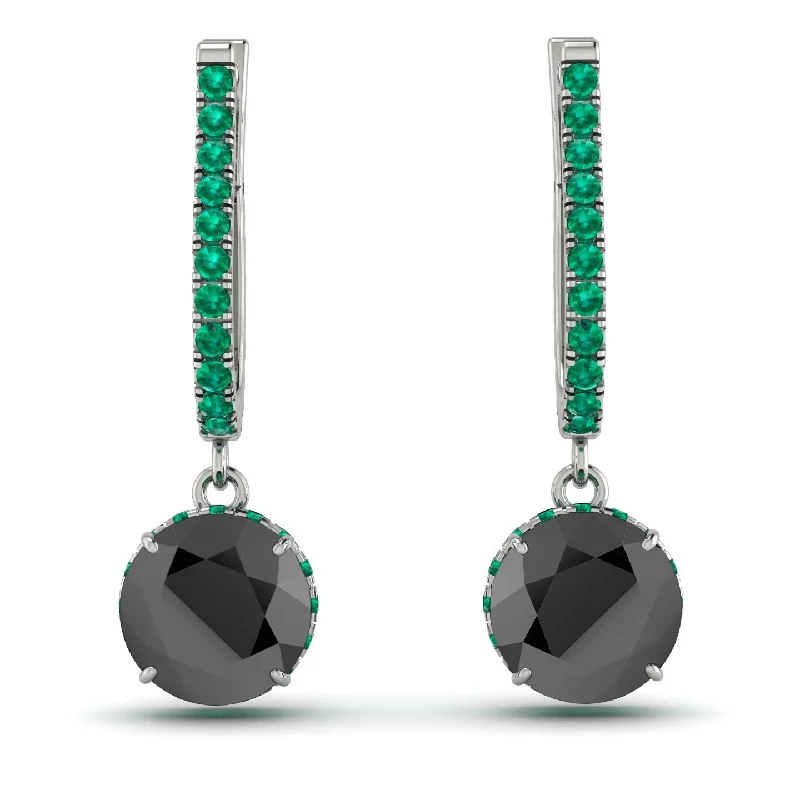 Trendy Hoop Earrings For Casual Fashion-Black Diamond Dangle Earrings With Hidden Halo - Adaline No. 24