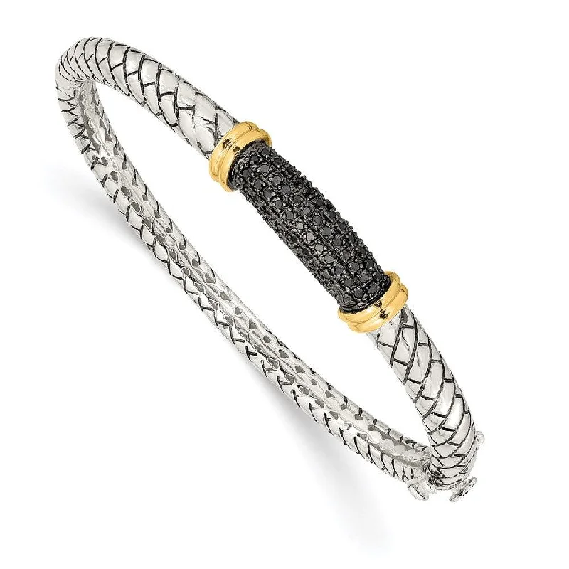 Sparkling Crystal Bangles For Luxurious Appeal-Sterling Silver w/14k Black Diamond Bangle Bracelet