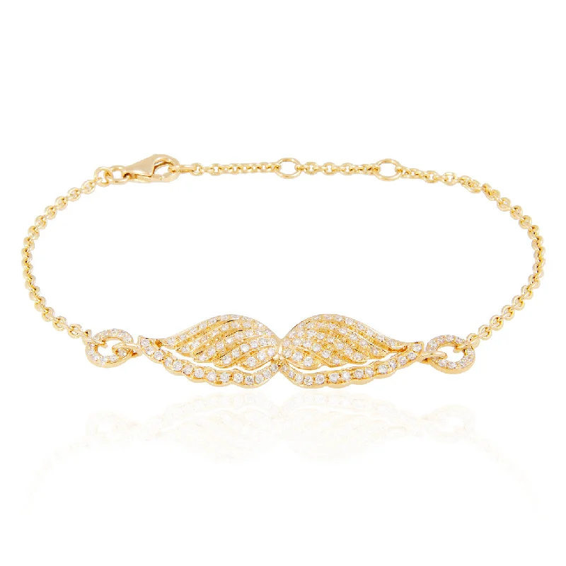 Unique Leather-Set Bracelets For Boho-Inspired Fashion-18k Yellow Gold .63ct Diamond Angel Wing Bracelet