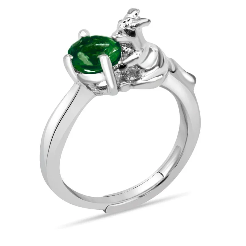 Stunning Opal Rings For Elegant Appeal-Australian Kangaroo Dark Green 925 Silver Ring With Blue AD