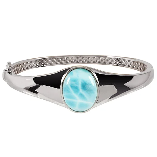 Stunning Stackable Bangles For Layered Fashion-Sterling Silver Stand-Oval Larimar Bangle Bracelet